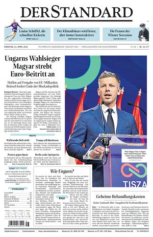 Prima pagina Der Standard di oggi - Quotidiano estero