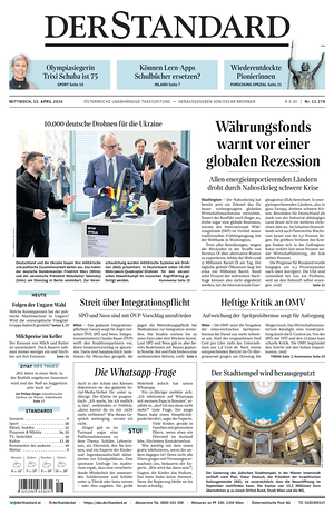 Prima pagina Der Standard di oggi - Quotidiano estero