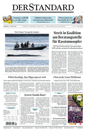 Prima pagina Der Standard di oggi - Quotidiano estero