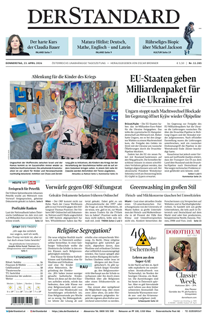 Prima pagina Der Standard di oggi - Quotidiano estero