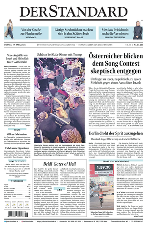 Prima pagina Der Standard di oggi - Quotidiano estero