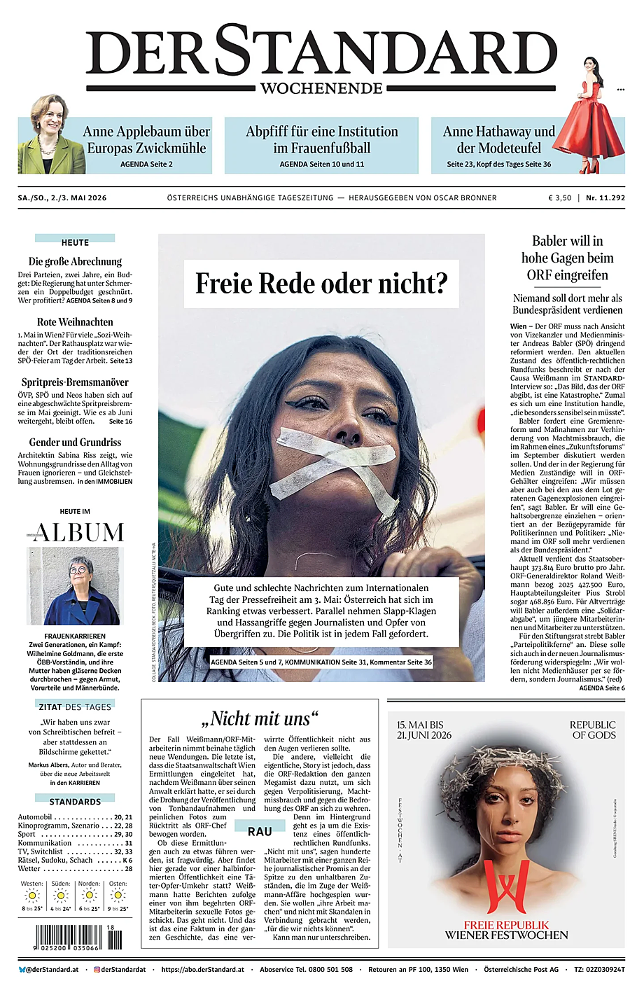 Portada Der Standard de hoy - Quiosco 2 mayo 2026