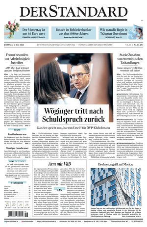 Prima pagina Der Standard di oggi - Quotidiano estero