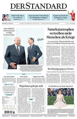 Prima pagina Der Standard di oggi - Quotidiano estero
