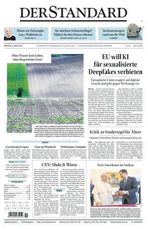 Prima pagina Der Standard di oggi - Quotidiano estero