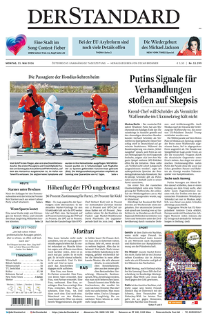 Prima pagina Der Standard di oggi - Quotidiano estero