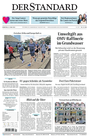 Prima pagina Der Standard di oggi - Quotidiano estero