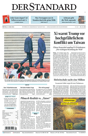 Prima pagina Der Standard di oggi - Quotidiano estero
