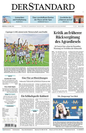 Prima pagina Der Standard di oggi - Quotidiano estero