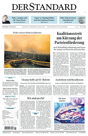 Prima pagina Der Standard di oggi - Quotidiano estero