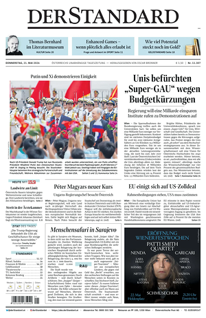Prima pagina Der Standard di oggi - Quotidiano estero