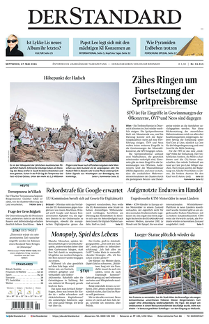 Prima pagina Der Standard di oggi - Quotidiano estero