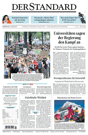 Prima pagina Der Standard di oggi - Quotidiano estero