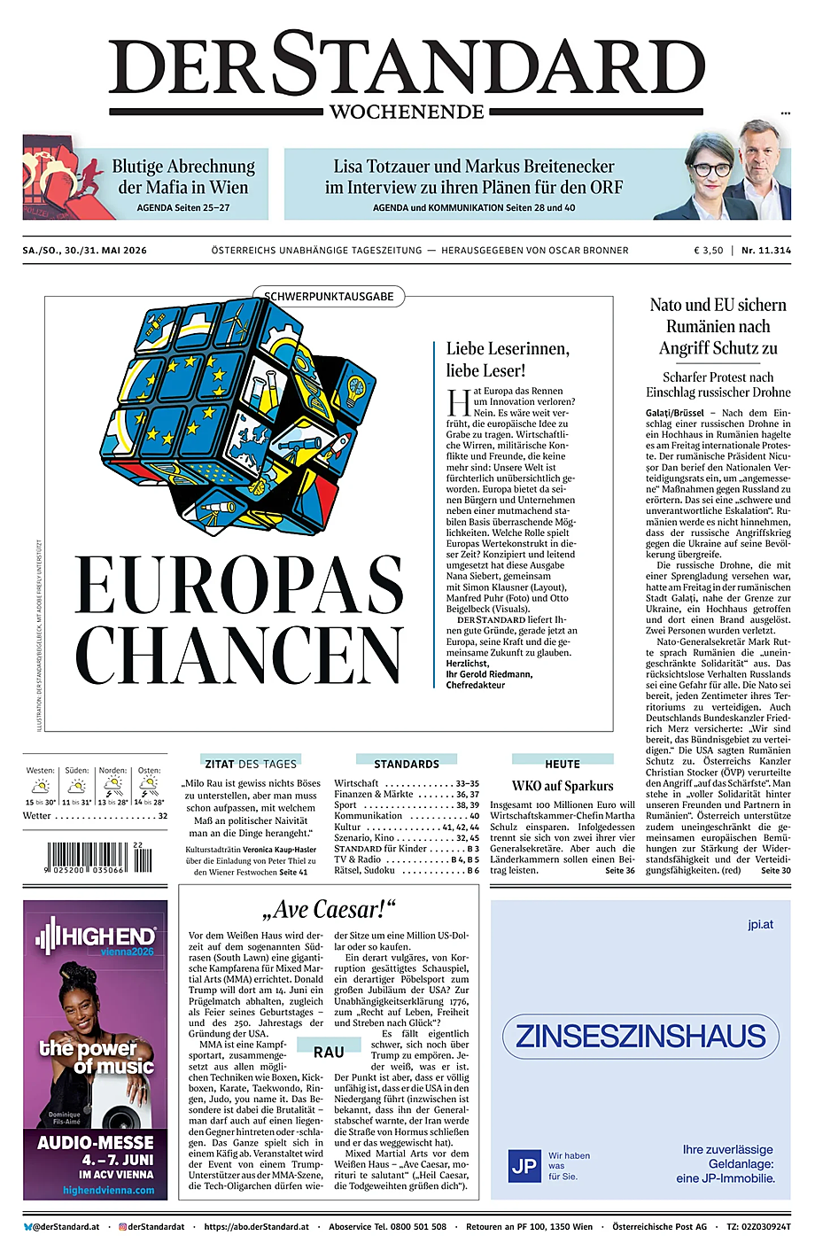 Prima pagina Der Standard di oggi - Edicola 30 Maggio 2026