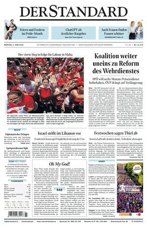 Prima pagina Der Standard di oggi - Quotidiano estero