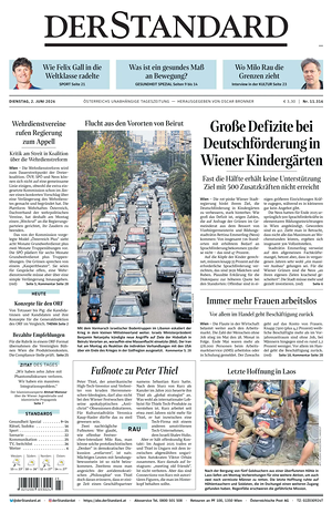 Prima pagina Der Standard di oggi - Quotidiano estero