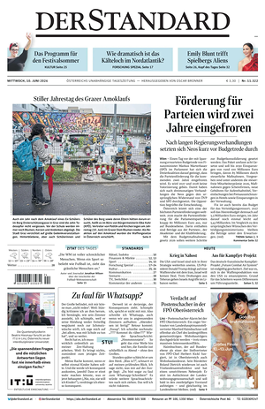 Prima pagina Der Standard di oggi - Quotidiano estero