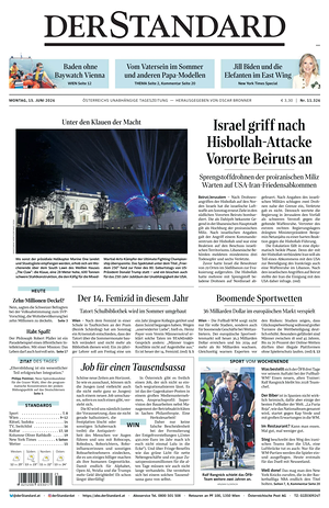Prima pagina Der Standard di oggi - Quotidiano estero