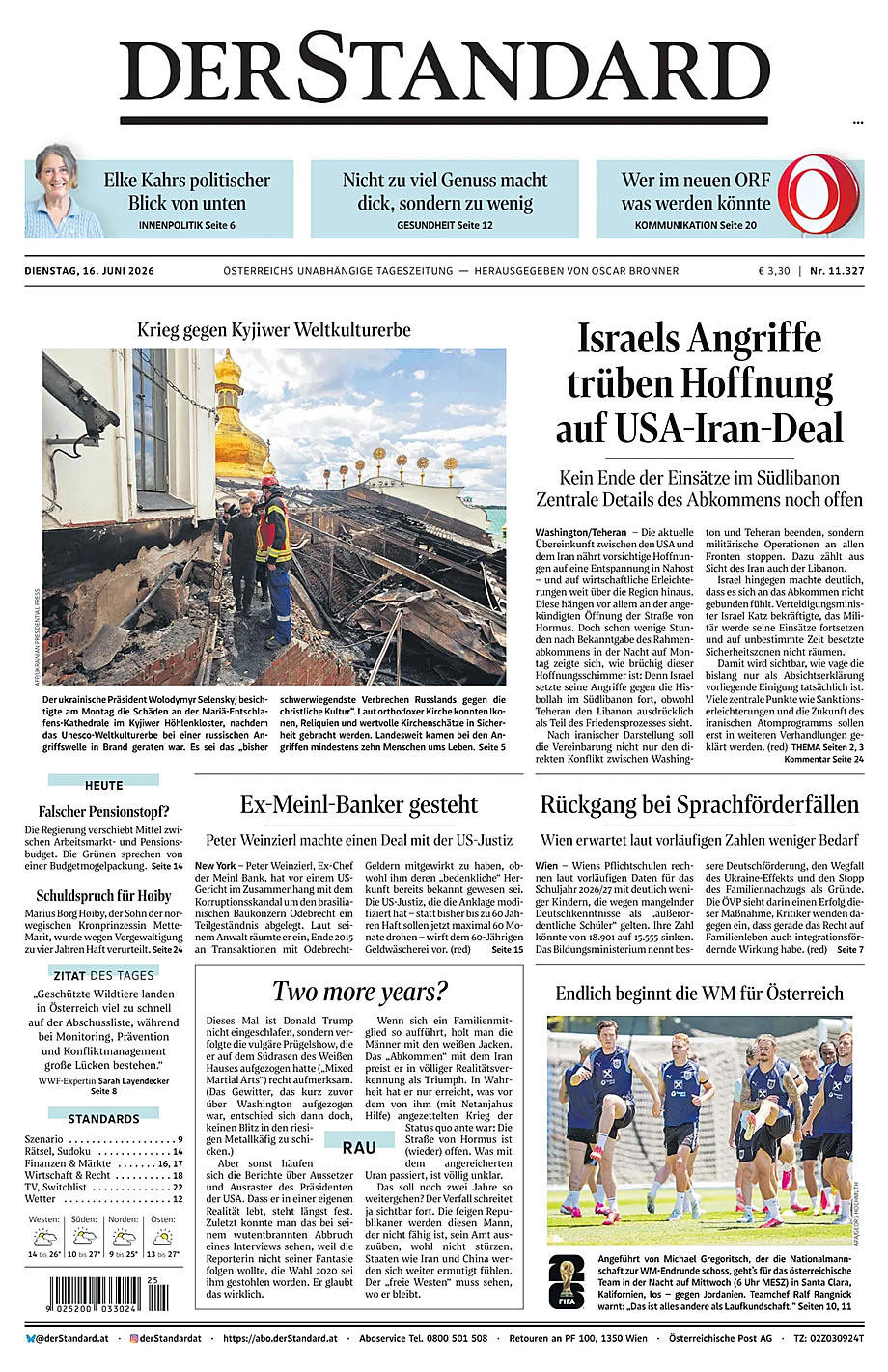 Portada Der Standard de hoy - Quiosco 16 junio 2026