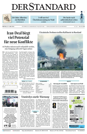 Prima pagina Der Standard di oggi - Quotidiano estero