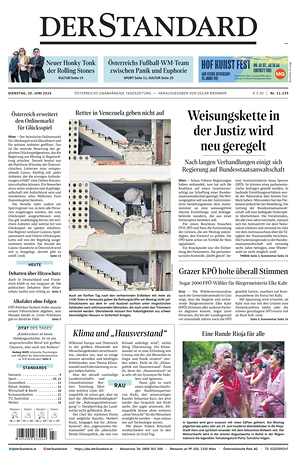 Prima pagina Der Standard di oggi - Quotidiano estero