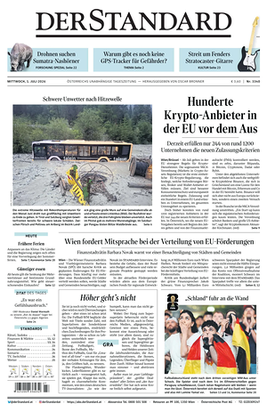 Prima pagina Der Standard di oggi - Quotidiano estero