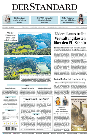 Prima pagina Der Standard di oggi - Quotidiano estero
