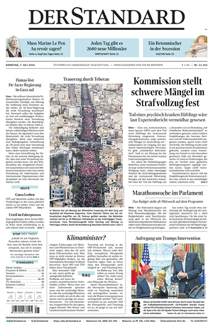 Prima pagina Der Standard di oggi - Quotidiano estero