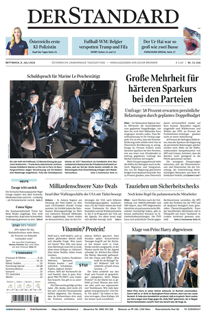 Prima pagina Der Standard di oggi - Quotidiano estero