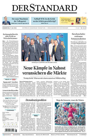 Prima pagina Der Standard di oggi - Quotidiano estero