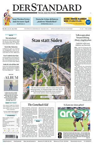 Prima pagina Der Standard di oggi - Quotidiano estero