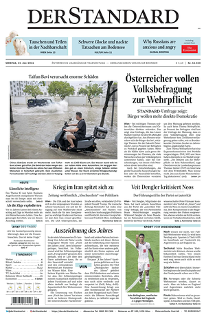 Prima pagina Der Standard di oggi - Quotidiano estero