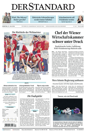 Prima pagina Der Standard di oggi - Quotidiano estero