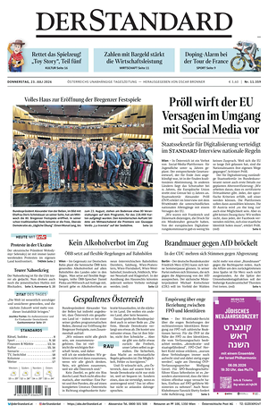 Prima pagina Der Standard di oggi - Quotidiano estero