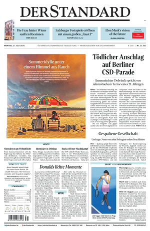 Prima pagina Der Standard di oggi - Quotidiano estero