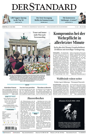 Prima pagina Der Standard di oggi - Quotidiano estero