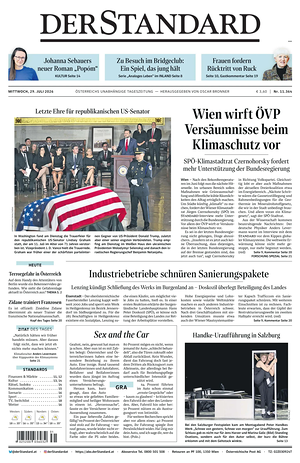 Prima pagina Der Standard di oggi - Quotidiano estero