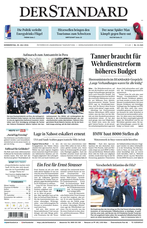 Prima pagina Der Standard di oggi - Quotidiano estero