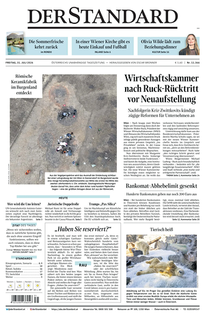 Prima pagina Der Standard di oggi - Quotidiano estero