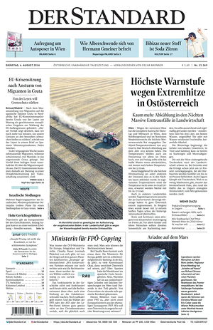 Prima pagina Der Standard di oggi - Quotidiano estero