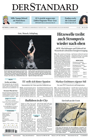 Prima pagina Der Standard di oggi - Quotidiano estero
