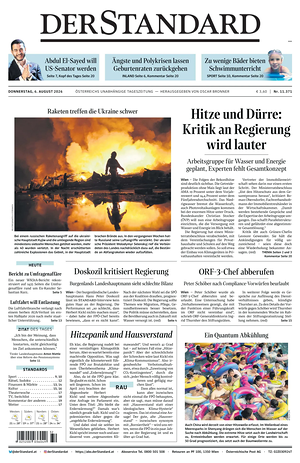 Prima pagina Der Standard di oggi - Quotidiano estero
