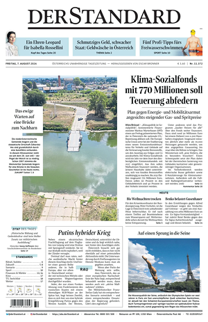 Prima pagina Der Standard di oggi - Quotidiano estero
