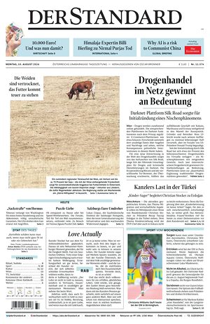Prima pagina Der Standard di oggi - Quotidiano estero