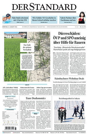 Prima pagina Der Standard di oggi - Quotidiano estero
