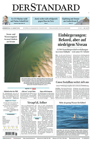 Prima pagina Der Standard di oggi - Quotidiano estero