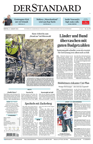 Prima pagina Der Standard di oggi - Quotidiano estero