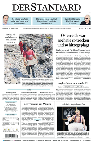 Prima pagina Der Standard di oggi - Quotidiano estero