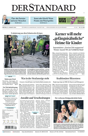 Prima pagina Der Standard di oggi - Quotidiano estero