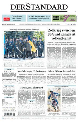 Prima pagina Der Standard di oggi - Quotidiano estero